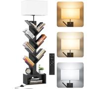 OUTONLIFE Libreria a Forma di Albero in Legno con Luce, Scaffale Autoportante a 6 Ripiani ad Angolo con Telecomando - Libreria Salvaspazio per Libri, CD, per Soggiorno, Studio, Ufficio (Nero)