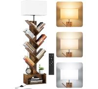 OUTONLIFE Libreria a Forma di Albero in Legno con Luce, Scaffale Autoportante a 6 Ripiani ad Angolo con Telecomando - Libreria Salvaspazio per Libri, CD, per Soggiorno, Studio, Ufficio(Rustic Brown)