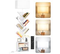 OUTONLIFE Libreria a Forma di Albero in Legno con Luce, Scaffale Autoportante a 9 Ripiani ad Angolo con Mobiletto - Libreria Salvaspazio per Libri, CD, per Soggiorno, Studio, Ufficio(Bianco)