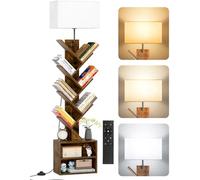 OUTONLIFE Libreria a Forma di Albero in Legno con Luce, Scaffale Autoportante a 9 Ripiani ad Angolo con Mobiletto - Libreria Salvaspazio per Libri, CD, per Soggiorno, Studio, Ufficio(Rustic Brown)