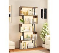 OUTONLIFE Libreria a Forma di S con Luce, 5 Ripiani, Controllo Touch e Telecomando, Scaffale Autoportante da Esposizione in Stile Industriale per Soggiorno, Camera e Ufficio (70 × 24 × 157 cm)