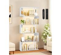 OUTONLIFE Libreria a Forma di S con Luce, 5 Ripiani, Controllo Touch e Telecomando, Scaffale Autoportante da Esposizione in Stile Industriale per Soggiorno, Camera e Ufficio (70 × 24 × 157 cm)