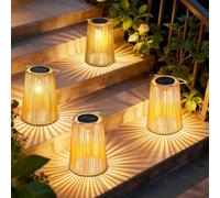 OUTONLIFE Set da 4 Lanterne Solari da Esterno in Rattan, Sospese o da Terra, LED Impermeabili con Accensione/Spegnimento Automatico, Fatte a Mano, Decorative per Giardino e Terrazza
