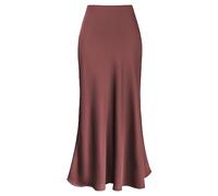 Outoshe Maxi gonne da donna in raso a vita alta con elastico nascosto in vita una linea gonna lunga, Zip Rosso Ruggine, M