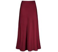 Outoshe Maxi gonne da donna in raso a vita alta con elastico nascosto in vita una linea gonna lunga, Vino rosso, S
