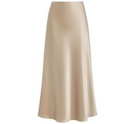 Outoshe Maxi gonne da donna in raso a vita alta con elastico nascosto in vita una linea gonna lunga, Champagne solido, XX-Large