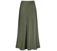 Outoshe Maxi gonne da donna in raso a vita alta con elastico nascosto in vita una linea gonna lunga, Verde militare, L