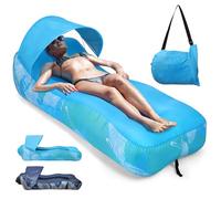 Outplea Sdraio Gonfiabile con Parasole, Divano Gonfiabile Acqua e Terra, Divano Gonfiabile Mare con Borsa, Letto Gonfiabile per Campeggio Spiaggia Partito Viaggio, Piuma Azzurro Cielo
