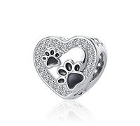 OutstandLong Charm da donna con stampa di zampa di animale domestico per braccialetti Pandora e ragazze, idea regalo, con impronte di zampa sinistra sul mio cuore