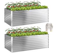 Outsunny Set 2 Orto Rialzato da Esterno in Acciaio Zincato, Cassoni Orto con Fondo Aperto, Guanti, Bordo Sicuro, Barra Rinforzo, Aiuola Rialzata per Frutte Verdure Fiori Giardino, 180x90x60cm, Argento