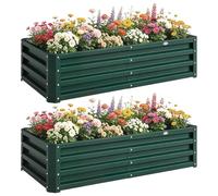 Outsunny 216L Aiuola rialzata Set da 2, 120x60x30,5 cm, verde | Cassetta per piante esterna galvanizzata, fondo aperto, kit per aiuola rialzata in metallo, per verdure, fiori ed erbe