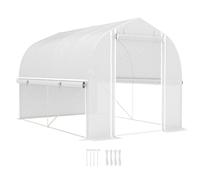 Outsunny 3 x 2 x 2 m Serra a tunnel in polietilene con lati avvolgibili, copertura in plastica resistente ai raggi UV e struttura in acciaio zincato, Bianco