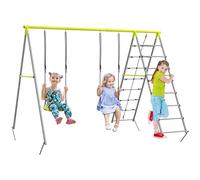 Outsunny 4 in 1 Altalena da giardino per bambini con 2 sedie per arrampicarsi Rete per arrampicarsi Corda regolabile e Anti-UV Altalena per bambini Portata 180 kg 260x185x180 cm Grigio e Verde