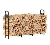 Outsunny 6,5 FT Supporto Legna Camino Acciaio 300 kg Pesante Nero | Interno/Esterno, scaffale per legna da camino, supporto per legna, gambe di supporto extra, motivo decorativo di falò