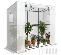 Outsunny 6.6 x 2.5 x 5.6 piedi Piccola serra addossata per esterno Bianco | Serra portatile, copertura PE anti-UV, serra con ingresso, porta avvolgibile, finestre a rete