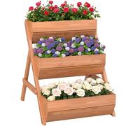 Outsunny Aiuola rialzata giardino kit vaso 3 livelli 65x75x76 cm marrone | Capacità 66L, Design rialzato in legno, per fiori verdura erbe, vasi verdura esterno