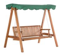 Outsunny Altalena da Giardino 3 Posti Tetto impermeabile 2 mensole Supporto 1,9L x 1,3l x 1,85H m Carico Max. 360 Kg Legno di pino Verde