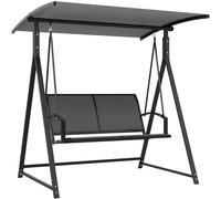 Outsunny Altalena da giardino all'aperto a 2 posti dondolo da giardino esterno con tenda regolabile 90° protezione UV 30+ e struttura triangolare in metallo carico 220 kg 160x112x162 cm grigio scuro