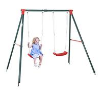 Outsunny Altalena Doppia per Bambini 3+ Anni con Struttura in Metallo, Altalena da Giardino con Corda Regolabile, Gioco da Esterno, Max 45 kg, 239x156x180 cm, Verde e Rosso