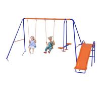 Outsunny Altalena per bambini 4 in 1 con 2 altalene individuali 1 altalena a vela 1 scivolo Corda regolabile e anti-UV per esterni Multicolore