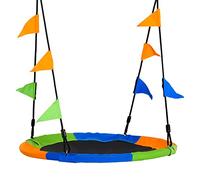 Outsunny Altalena Rotonda a Nido per Bambini 3+ Anni Φ100 cm, Altalena da Giardino per Bambini Regolabile 120-180 cm per Esterni e Interni, Carico Massimo 80 kg, Multicolore