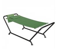 Outsunny Amaca da Esterno con Supporto, Amaca Autoportante con Tasca Laterale, Poggiatesta e Struttura in Metallo, Capacità 150 kg per Giardino, Balcone, Veranda, 237x90x92 cm, Verde Scuro