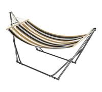 Outsunny Amaca da Giardino Sospesa 270x100 cm Grigio Bianco Giallo Nero | Amaca con Supporto Pieghevole, Capacità 120 kg, Autoportante in Cotone, Campeggio Giardino Balcone Patio Spiaggia