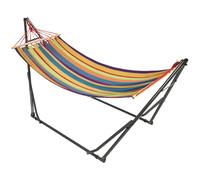 Outsunny Amaca da Giardino Sospesa 270x100 cm Multicolore | Amaca con Supporto Pieghevole, Capacità 120 kg, Autoportante in Cotone, Campeggio Giardino Balcone Patio Spiaggia