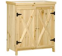 Outsunny Armadietto Giardino Ripiani cap. Attrezzi zincato Top Naturale | Due ripiani, per attrezzi da giardino o accessori per piscina
