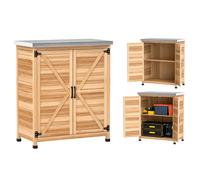 Outsunny Armadio da Esterno con Ripiano Interno e Banco da Lavoro, in Legno e Acciaio Zincato, 79x43x92 cm, color Legno