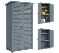 Outsunny Armadio da Esterno in Legno con 2 Porte e Ripiani Interni Grigio