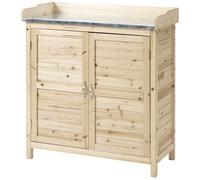 Outsunny Armadio da giardino con 2 ripiani, piano di lavoro in metallo con bordo rialzato, legno naturale, 83 x 40 x 92 cm