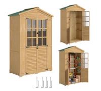 Outsunny Armadio da Giardino con Ripiani 128x57.5x197 cm Marrone Chiaro | Legno di Abete, Finestre in Acrilico, Casetta Porta Attrezzi da Esterno, Tetto Inclinato Asfalto, Porte Bloccabili