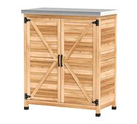 Outsunny Armadio da Esterno con Ripiano Interno e Banco da Lavoro Superiore in Acciaio Zincato, Armadio da Giardino in Legno di Abete, per Cortile e Balcone, 79x43x92 cm, Color Legno