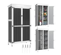 Outsunny Armadio da Giardino in Legno Abete e Acciaio, Casetta Attrezzi Giardino con Porta Bloccabile, Tetto Asfalto, Ripiani Rimovibili, Capanno Porta Attrezzi per Esterno, 94x43x166cm, Bianco Nero