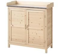 Outsunny armadio da giardino tavolo per piante con base armadio per attrezzi in legno armadio con 2 ripiani casetta per attrezzi casetta da giardino natura esterna 83 x 40 x 92 cm