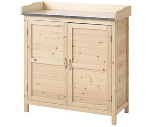 Outsunny armadio da giardino tavolo per piante con base armadio per attrezzi in legno armadio con 2 ripiani casetta per attrezzi casetta da giardino natura esterna 83 x 40 x 92 cm