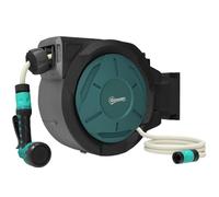 Outsunny Avvolgitubo Automatico da Parete 25m x 15mm Nero | Avvolgitubo automatico, rotazione 180°, ugello 7 modalità, per giardino e lavaggio auto.