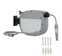 Outsunny Avvolgitubo da giardino 10+1 m con ugello a 2 modalità, bobina avvolgitubo da giardino a parete con blocco automatico e retrazione controllata, supporto orientabile a 180°, grigio