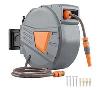 Outsunny Avvolgitubo da giardino 20+1,6 m con ugello a 2 vie, bobina avvolgitubo da giardino a parete con blocco automatico e retrazione controllata, supporto orientabile a 180°, arancione