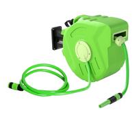 Outsunny Avvolgitubo da Giardino Retrattile con Tubo 15 m da Parete Verde | Rullo Avvolgitubo Parete Girevole 180°, Automatico, Tubo Giardino, Irrigazione, Plastica, Avvolgitore Acqua