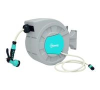 Outsunny Avvolgitubo da Giardino Retrattile Tubo Acqua 25+2 m Grigio | Avvolgitubo da Parete Girevole a 180°, Avvolgi Tubo Automatico con Blocco, 7 Getti per Irrigazione, in PP