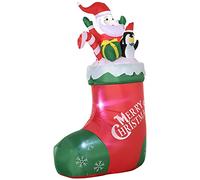 Outsunny Babbo Natale Gonfiabile 150cm con Pinguino e Calza Natalizia, Decorazione Natalizia con Luci LED da Esterno e Interno con Gonfiatore
