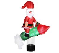 Outsunny Babbo Natale Gonfiabile 180cm con Missile e Luci LED, Decorazione Natalizia da Esterno e Interno con Gonfiatore Incluso