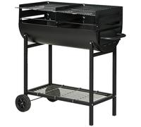 Outsunny Barbecue 2 Griglie Indipendenti 2 Ruote Nero 90x45x96cm
