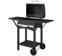 Outsunny Barbecue a Carbone, 2 Ripiani, Termometro, Ruote, Nero