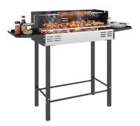 Outsunny Barbecue a Carbone Carbonella Griglia 3 Livelli 118x32x90 cm Nero | Mensole Pieghevoli, Girarrosto, Vassoio, Barbecue da Esterno in Acciaio Inox