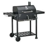 Outsunny Barbecue a Carbone con Coperchio con Termometro, Griglia Regolabile, Ruote e Tavolini, Nero Aosom