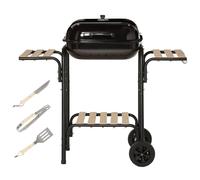 Outsunny Barbecue a Carbone con Coperchio e Ruote, Ripiani e Utensili Nero