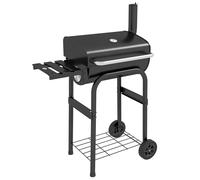 Outsunny Barbecue a Carbone con Coperchio, Termometro e Camino, Ripiani e Ruote, Nero Aosom